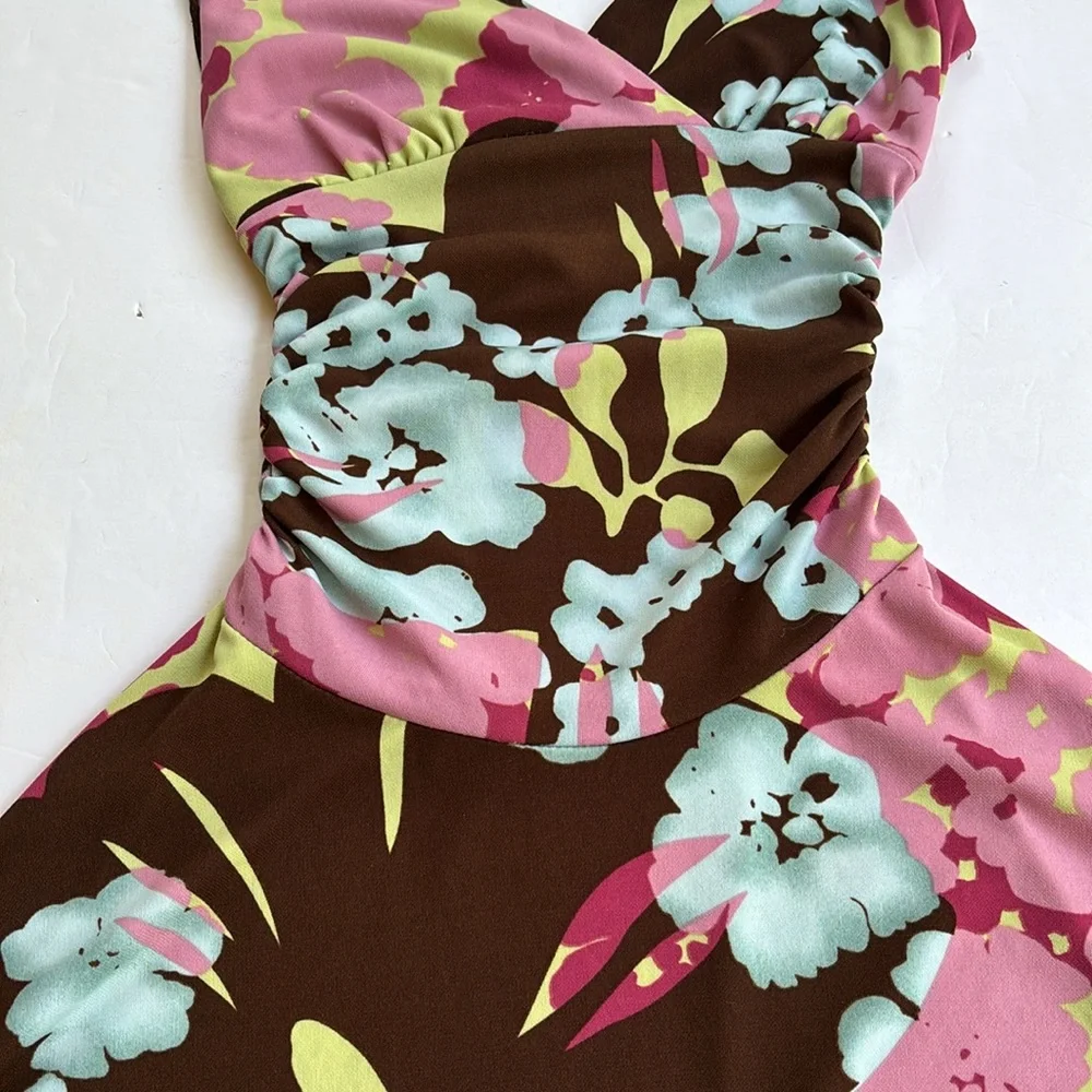 Vintage Y2K Pink Floral Colorful Asymmetrical Dress Bias Fairy Betsey Johnson S - Picture 4 of 17